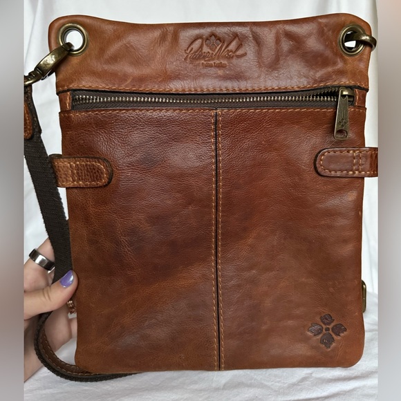 Patricia Nash Stamped Brown Leather Crossbody Purse - Picture 3 of 12